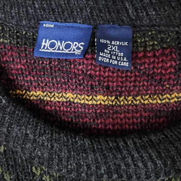 Mens Vintage Honors Geometric Knit Sweater Size 2XL Grunge Y2k Cosby Grandpa 90s - Picture 2 of 7